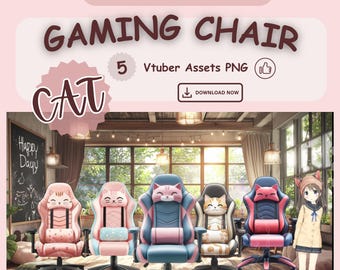 5 chaises gamer design chat |  Chaise gamer Vtuber |  Actifs de Vtuber |  Actifs du studio Vtuber | PNG | Haute qualité