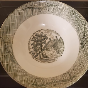 Beautiful Vintage  Currier and Ives servi g dish green pattern Shipping is included in price
