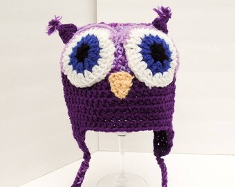 Purple Owl Hat, owl hat, crochet owl hat, baby owl hat, girl owl hat, crochet baby hat, newborn owl hat, animal hat, crochet owl,