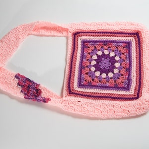 Pink handbag, Gift for her, Crochet bag, Crochet granny square, Crochet bag, Shoulder bag, Handbag, Pink bag, Rainbow image 3