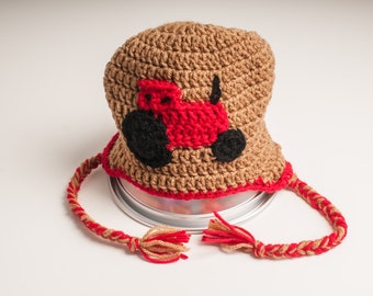 Red tractor hat, winter hat, toddler beanie, crochet beanie, winter beanie, tractor hat, cowboy hat, farmer gift, farm kid, Christmas hat