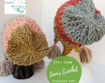 Slouchy Crochet Tam Vines Hat, Caron Cake Fruit Cobbler, Slouchy Snow Bunny Beanie
