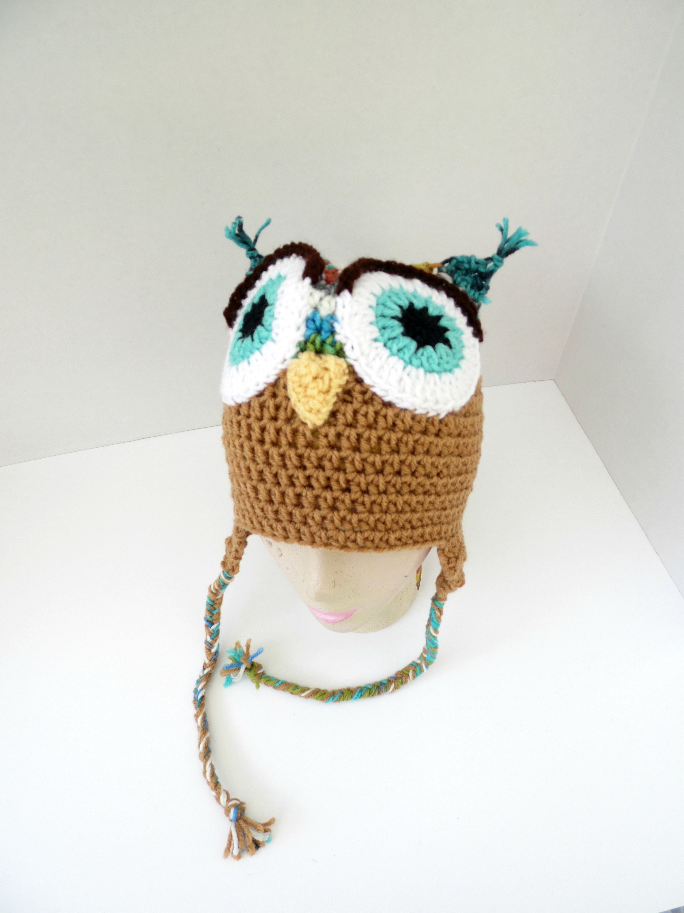 Crochet Owl Hat: Warm Brown Animal Beanie, Halloween Costume
