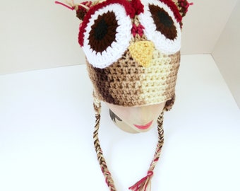 owl beanie, animal hat, crochet owl, made in oregon, Halloween costume, bird feathers, gift for her, owl hat, crochet owl hat, girl owl hat