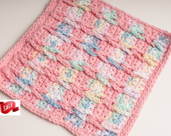 Striped Square Washcloth, USA Grown Cotton, Crochet Washcloth, Cotton Washcloth, baby shower gift, housewarming gift, spa gift