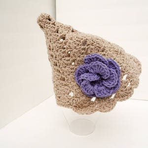 Pixie Shell Hat, Youth Hat, Cotton Hat with Flower image 1