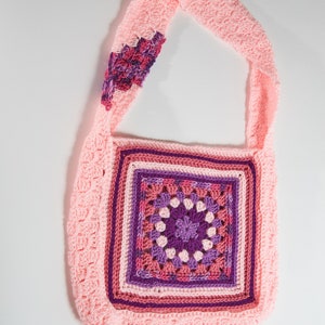 Pink handbag, Gift for her, Crochet bag, Crochet granny square, Crochet bag, Shoulder bag, Handbag, Pink bag, Rainbow image 7