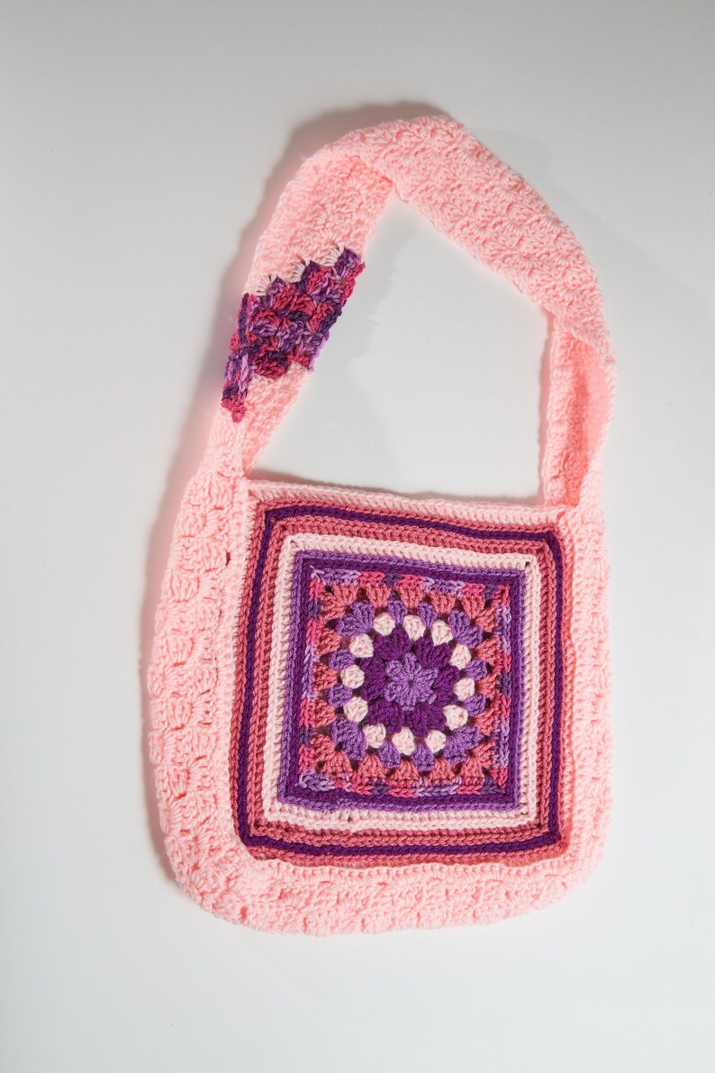 Pink handbag, Gift for her, Crochet bag, Crochet granny square, Crochet bag, Shoulder bag, Handbag, Pink bag, Rainbow image 7