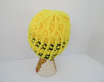 Bright yellow hat, Yellow beanie, Winter beanie, Snowflake Ribbed Beanie