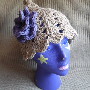 Pixie Shell Hat, Youth Hat, Cotton Hat with Flower image 4