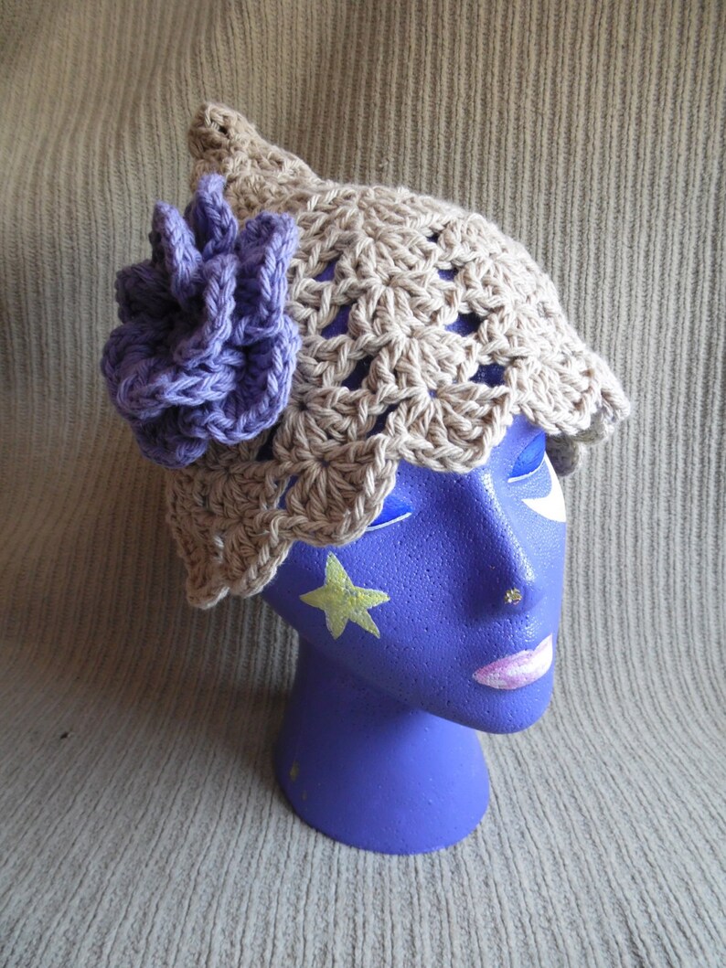 Pixie Shell Hat, Youth Hat, Cotton Hat with Flower image 4