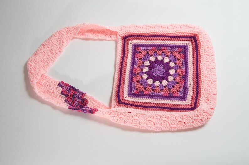 Pink handbag, Gift for her, Crochet bag, Crochet granny square, Crochet bag, Shoulder bag, Handbag, Pink bag, Rainbow image 10