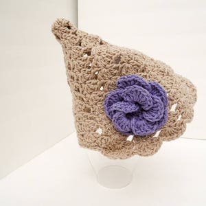 Pixie Shell Hat, Youth Hat, Cotton Hat with Flower image 6