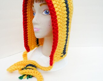 Elf Hood, Pixie Hat, Yellow, Green, Red Hometown Hood, Striped, Ties