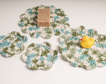 Floral Kitchen Gift Set, 2 Floral Washcloths, 2 Floral Dish Scrubbies , US Shipping Included, Made to Order