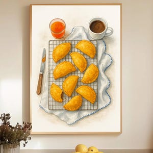 Impressão de arte de parede de hambúrgueres de carne jamaicanos, pôster em aquarela, 16 x 20 polegadas, decoração de cozinha plana, ilustração de comida caribenha, arte jamaicana Regage