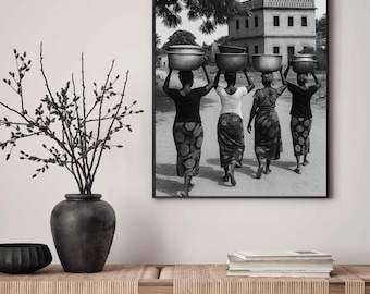 Afrikanische Frauen Druck | Schwarz Weiss Dorfleben Fotografie (Digitaler Download)