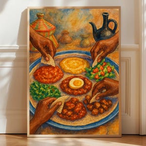 Habesha Ethiopian Eritrean Food Wall Art Injera Sharing Platter Watercolor Print African Kitchen Dining Room Decor Cultural Poster Ethiopia
