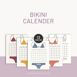 Girly bikini calendar printable colorful calendar cute swimsuit themed monthly wall planner A4 size fun and simple basic calendar design