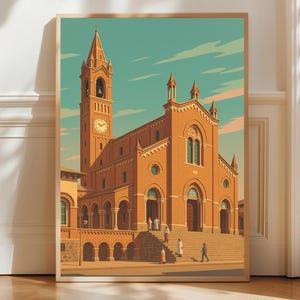 Asmara Eritrea Cathedral Travel Poster  Vintage Art Deco Architecture Wall Art Print Retro African Cityscape Home Decor Eritrea wall art