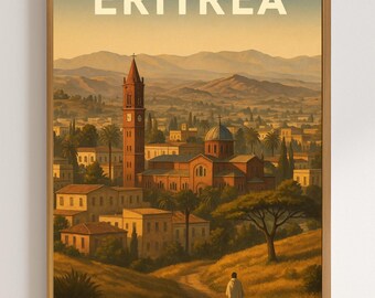 Vintage Asmara Travel Poster, Eritrea Cityscape Art (Digital Download)