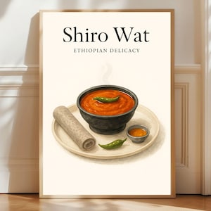 Ethiopian Shiro Wat Food Poster – Minimalist Watercolor Print of Traditional African Cuisine – Kitchen Wall Art Decor Multiple sizes Ethioar
