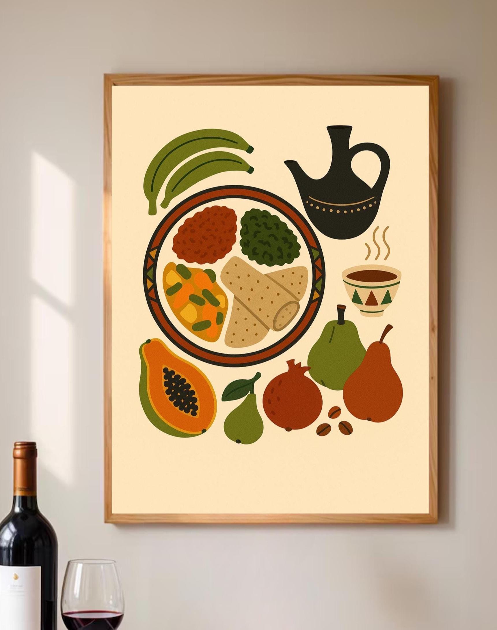 Ethiopian Food Art Print Minimalist African Kitchen Wall Decor Injera ...