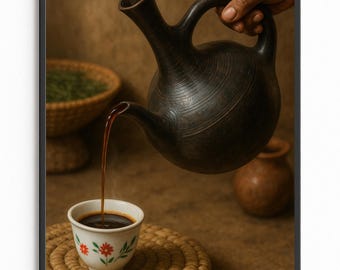 Eritrean Coffee Ceremony Art, Jebena Pouring Buna Print (Digital Download)