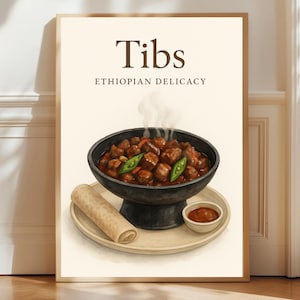 Tibs Ethiopian Food Art Print Watercolor Style African Cuisine Poster Traditional Beef Dish Digital Wall Decor Kitchen Download Ethiopianart