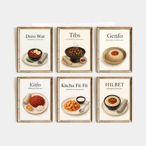 Ethiopian Food Poster Set Printable Wall Art African Kitchen Decor Minimalist Dining Room Prints Traditional Cuisine Art Ethiopian wall art
