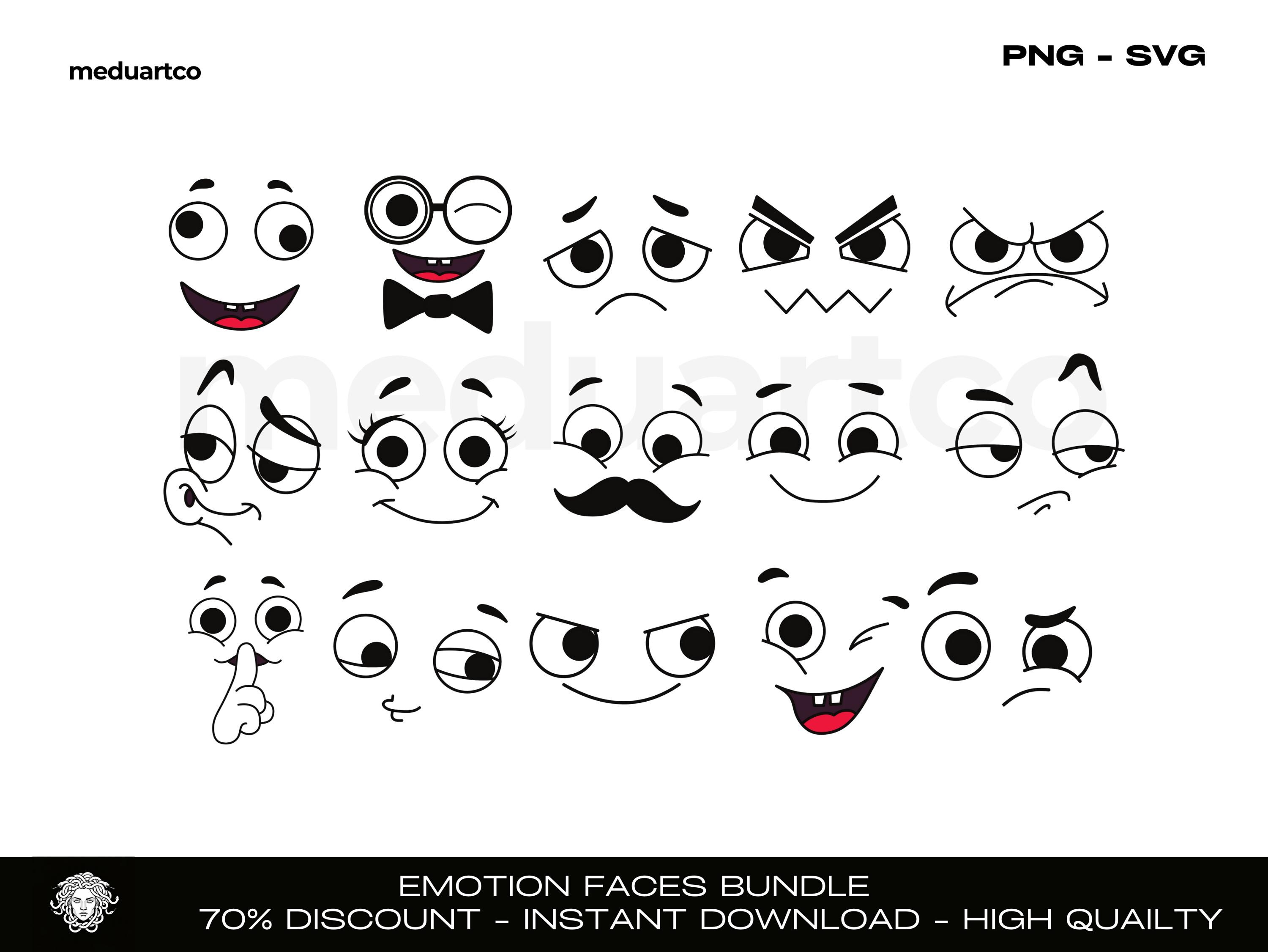 Clipart emotie gezichten: Cartoon Emoji SVG, PNG (digitale download) - Etsy  België, image size:3000x2251