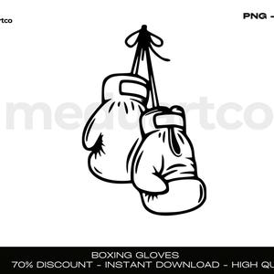 Puede incluir: Un dibujo en blanco y negro de un par de guantes de boxeo colgados de un gancho. Los guantes están atados con una cuerda.