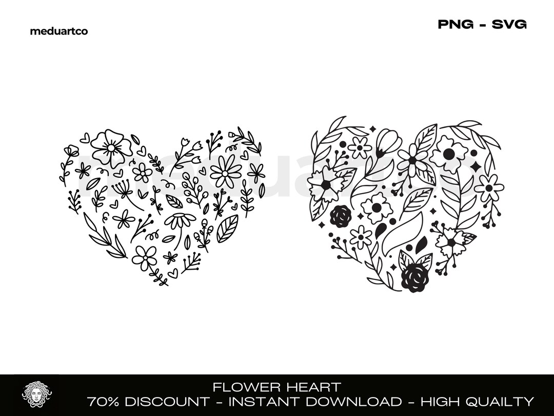 Floral Heart SVG: Flower Wreath Cut Files (digital Download) - Etsy