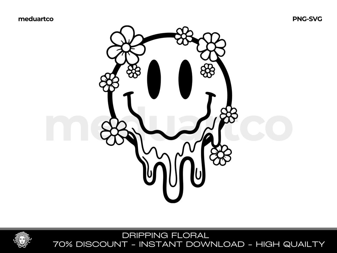 Melting Smiley Face Floral SVG | Cricut, PNG Cut File (instant Download ...