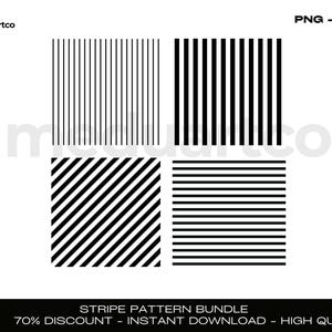 May include: A set of four black and white stripe patterns. The patterns include vertical stripes, horizontal stripes, diagonal stripes, and a combination of horizontal and vertical stripes.