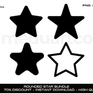 May include: A set of four rounded star shapes, two black and two white. The stars are outlined in black and have a rounded, slightly puffy appearance.