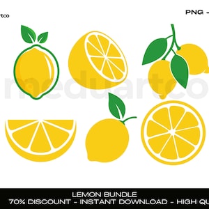 Lemon SVG Bundle, Lemon Slice Svg, Summer Fruit Clipart, Lemon Cut File, Lemon Vector, Lemon Png, Digital Download