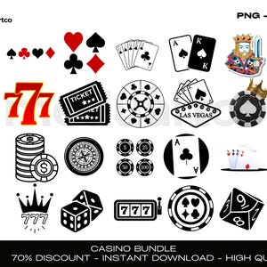 Casino SVG Bundle Cut File for Cricut, 777 Svg, Silhouette Svg, Vegas Svg Vector, Dice and Royal Flush Spade Digital Download- PNG/SVG