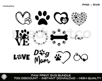 Paquete SVG de huellas de patas: Clipart de mamá perruna (descarga digital)