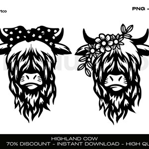 Highland Cow SVG PNG Clipart Bundle (Digital Download)