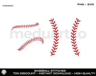 May include: Red baseball stitches in a curved and straight line design.  The stitches are a common design element on baseballs.