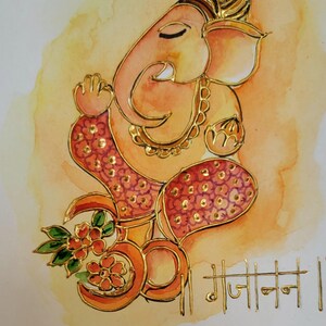 Cartes de voeux aquarelles originales, (lot de 3) cartes de créateur Ganesha, cartes vierges, fous à la main, cartes toutes occasions, cadeau,