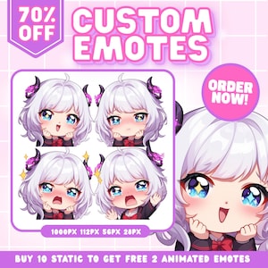Commission d&#39;émoticônes Twitch personnalisées, Emotes anime, Emotes stream mignons, Stickers Discord, Emotes YouTube, Emotes VTuber