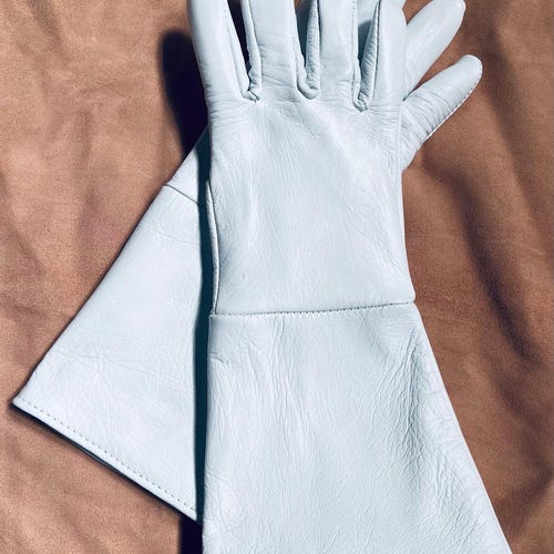 White Goatskin Leather Gauntlet Gloves - USA Made Costume Gloves White Goatskin Leather Gauntlet Gloves - USA Made Costume Gloves
