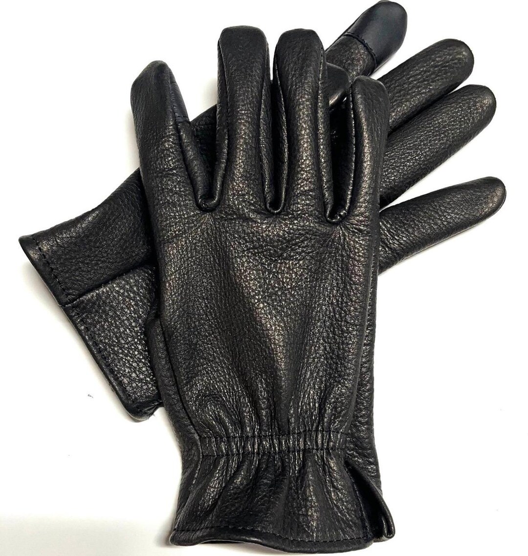 Black Deerskin Leather Driving Gloves, Touch Screen Compatible