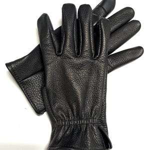 Black Deerskin Leather Driving Gloves: Fleece Lined, Touch Screen