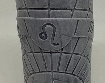 Leo Zodiac Candle: Gray Pillar with Charm, Unscented Astrology Decor