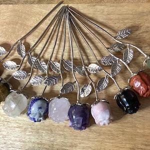 Gemstone Crystal Rose - Silver Tone Finish - Choose Your Stone