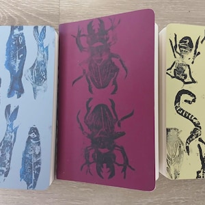 Lino cut printed journals - Bugs and Fish