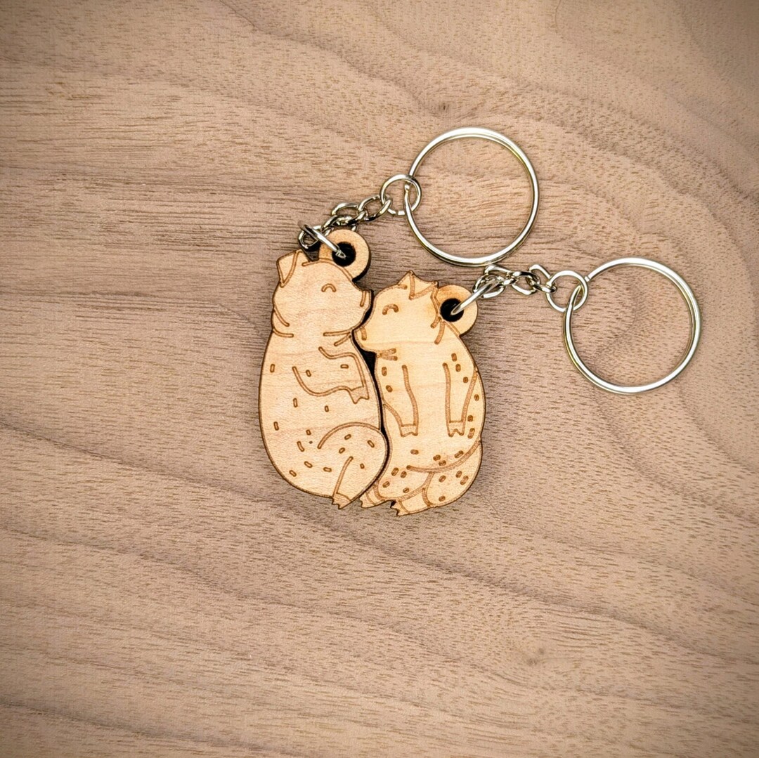 Cuddling Pigs Keychain Pair - Solid Hardwood - Personalized Engravable ...